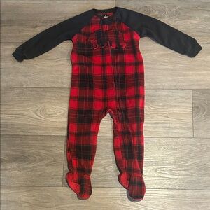 Eddie Bauer Red & Black Plaid Fleece One-Piece Footie